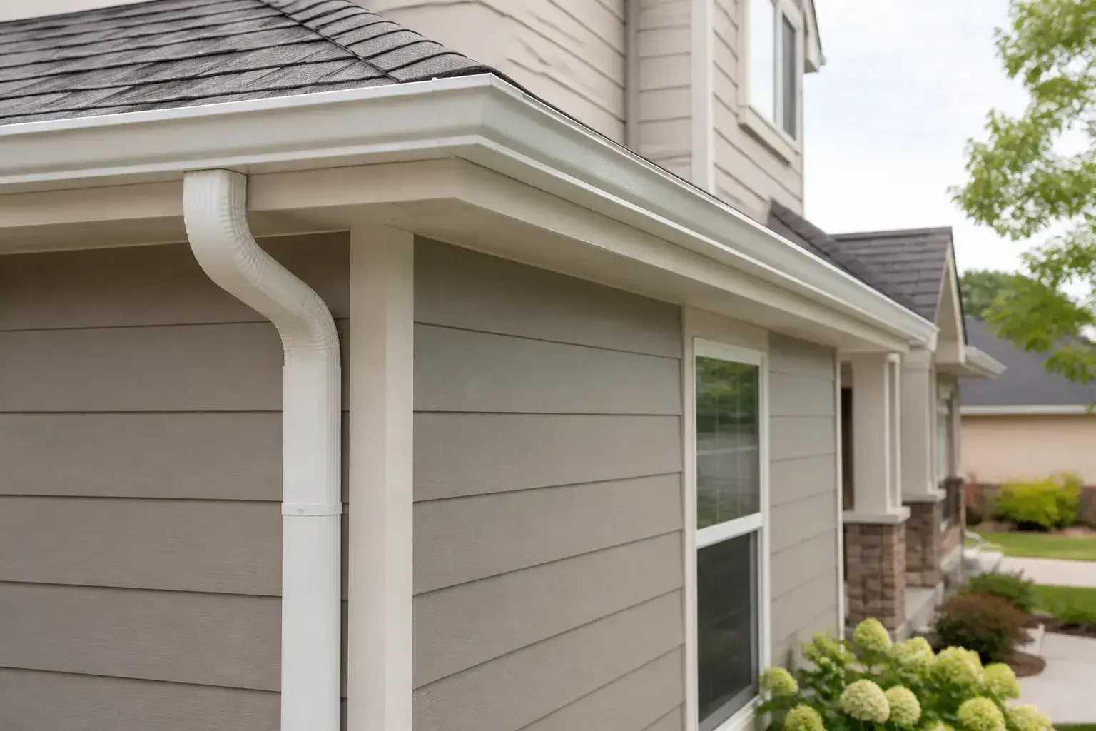 Seamless gutters installed along a roofline