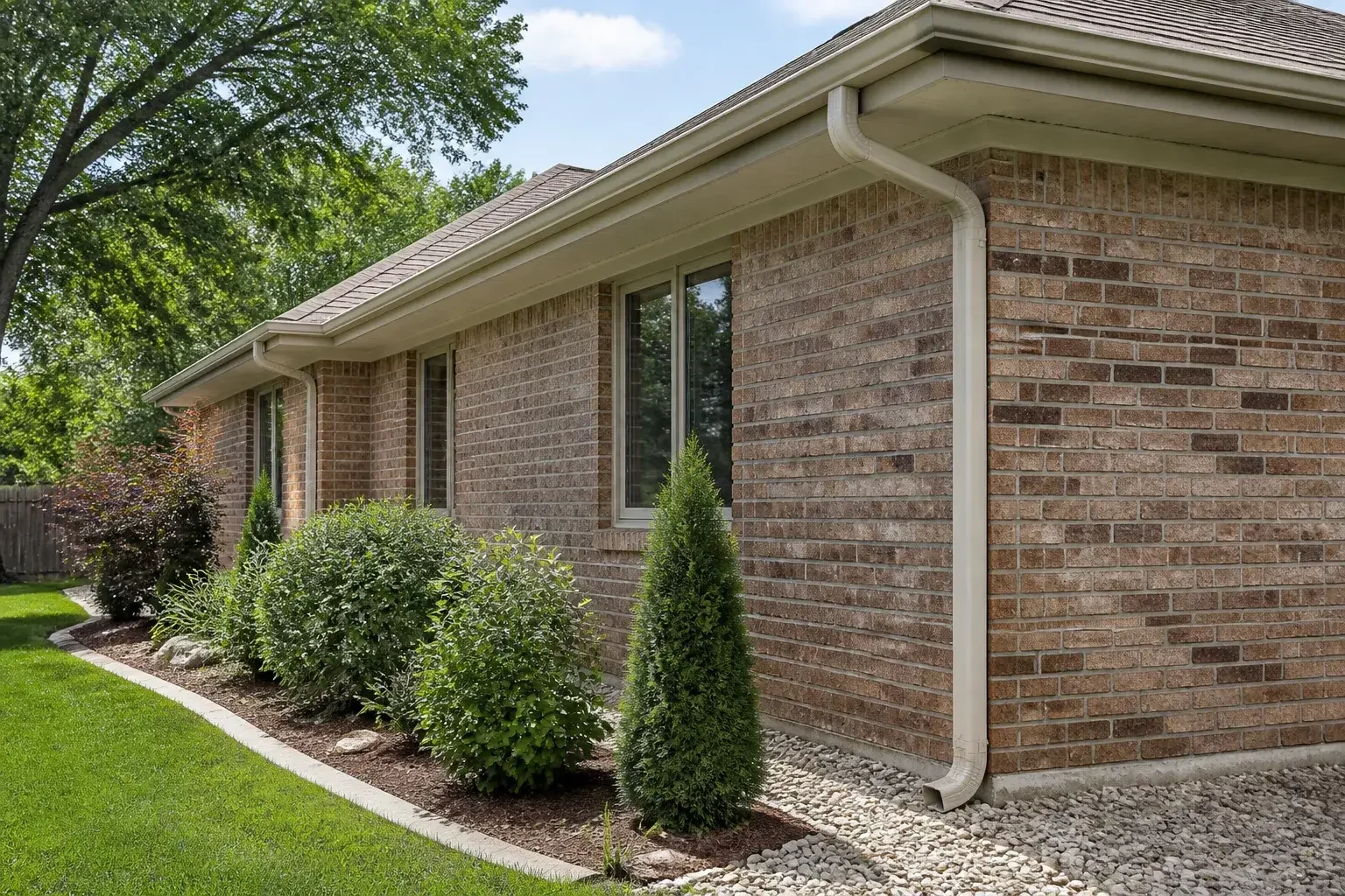 New gutters on a brick home